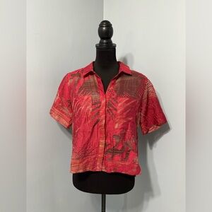 MAEVE by ANTHROPOLOGIE Sheer Hawaiian Palm Button Up Shirt in Red Women’s Size 4